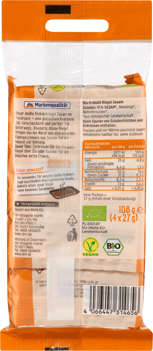 Krokantriegel, Sesam (4x27 g), 108 g