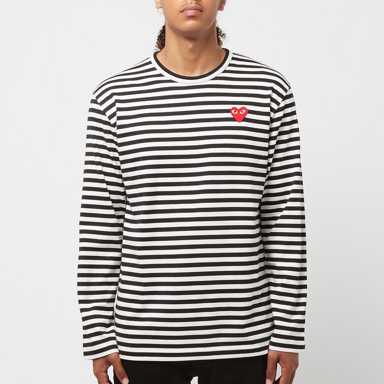 Comme des Garcons Play Play Red Heart Striped Long Sleeve T-Shirt black/white