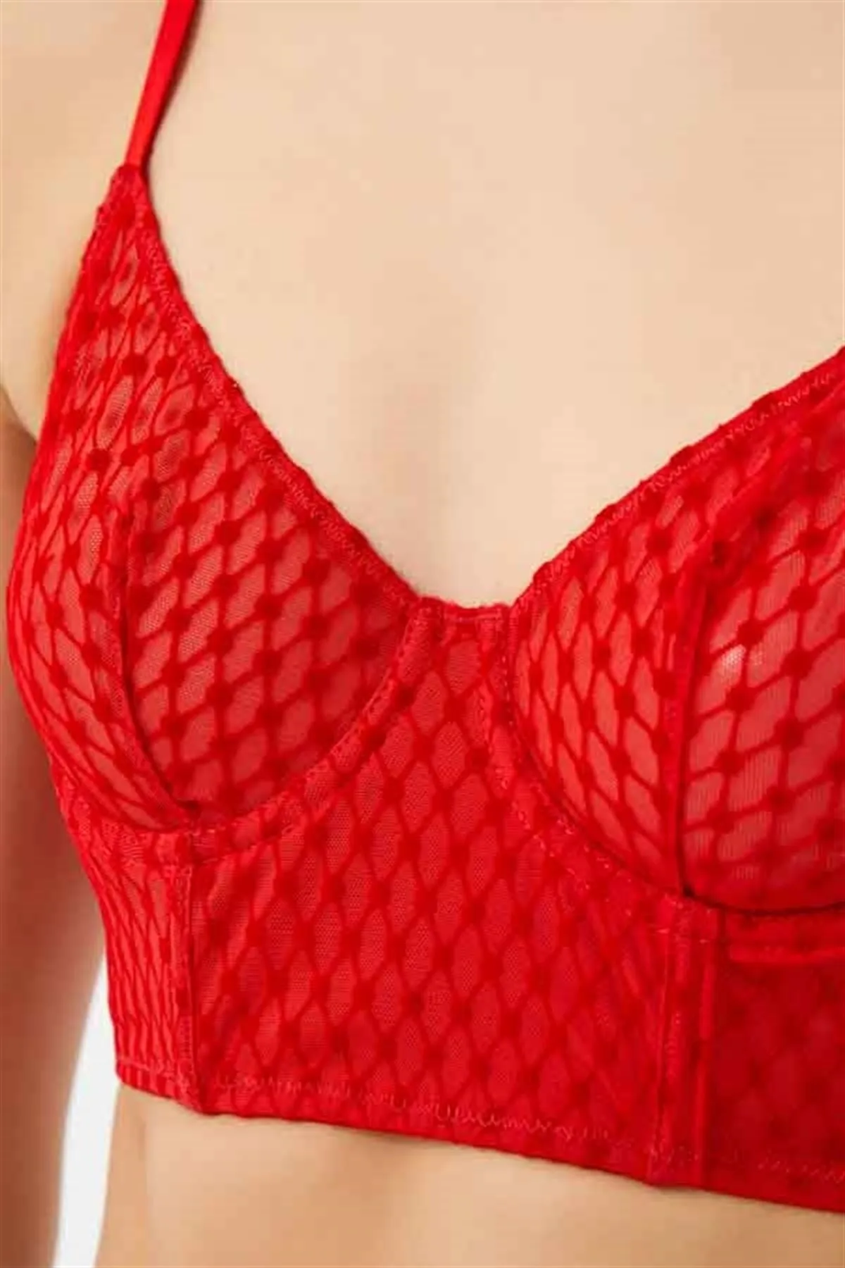 Cottonhill  Roter, gepunkteter, verstellbarer Bügel-Bralette-BH aus Tüll mit Bügel für Damen