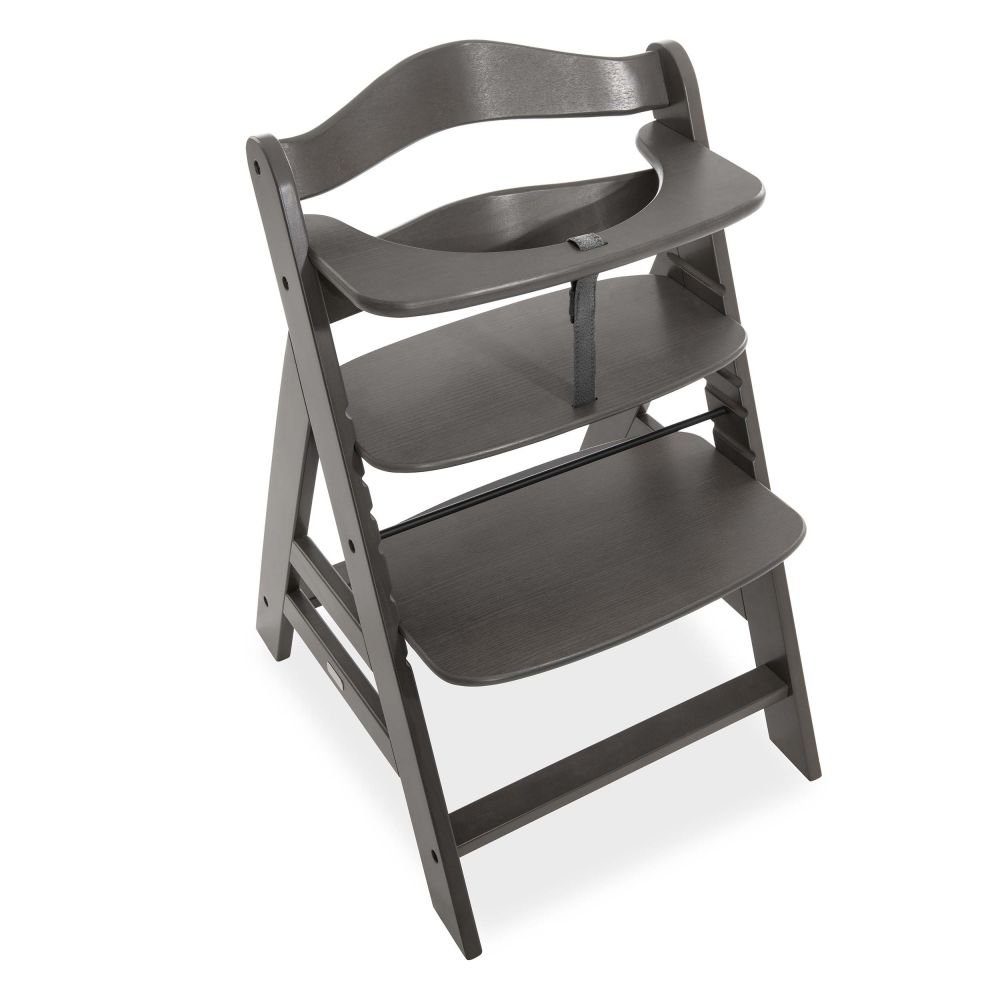 Hauck Hochstuhl Alpha Plus Select - Charcoal / Dunkelgrau, Mitwachsender Holz Kinderhochstuhl verstellbar mit Schutzbügel & Gurt