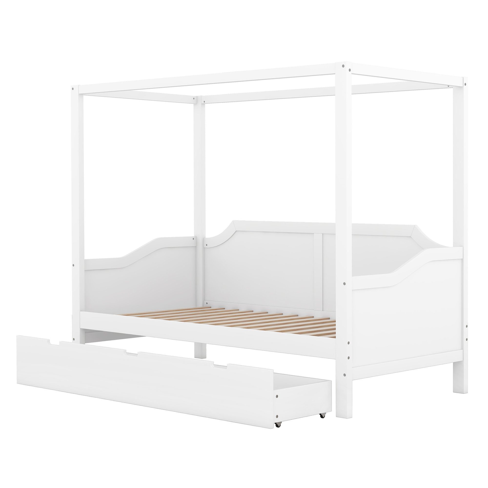 Celya Himmelbett 90 x 200 cm Größe hölzernen Baldachin Daybett Bettgestell, mit 3 in 1 Lagerung Schubladen