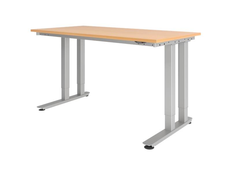 Hammerbacher Elektrisch Höhenverstellbar Schreibtisch Rechteckig Buche Spanplatte Silber C-Fuß 160 x 80 cm