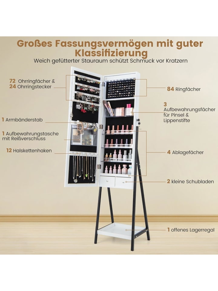 COSTWAY Schmuckschrank mit LED & Ablage in Weiß günstig kaufen onesize