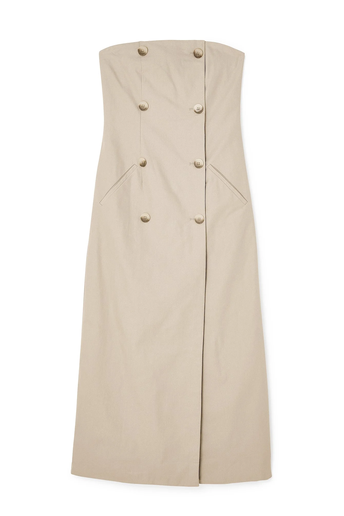 Trägerloses Maxikleid aus Gebardine mit Knöpfen