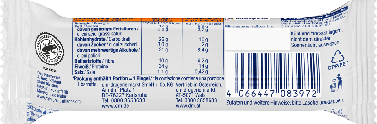 Proteinriegel 34%, Peanut Caramel Geschmack, 40 g