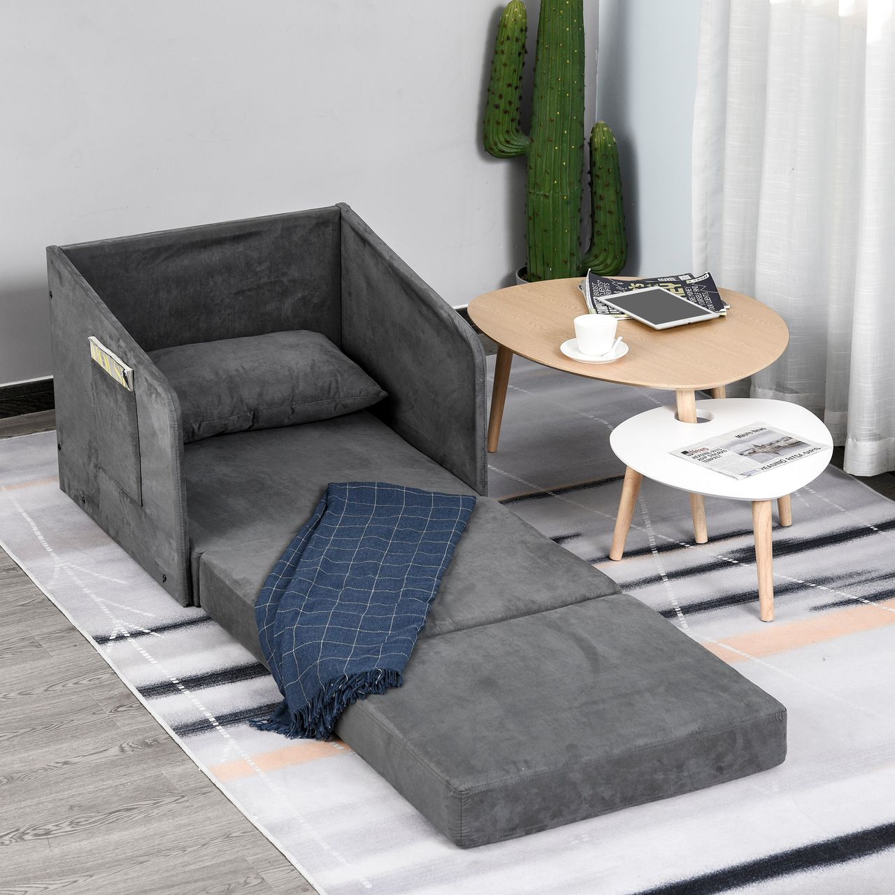 HOMCOM Schlafsofa Sofabett Einzelsofa Waschbarer Bezug 2 Seitentaschen Metall