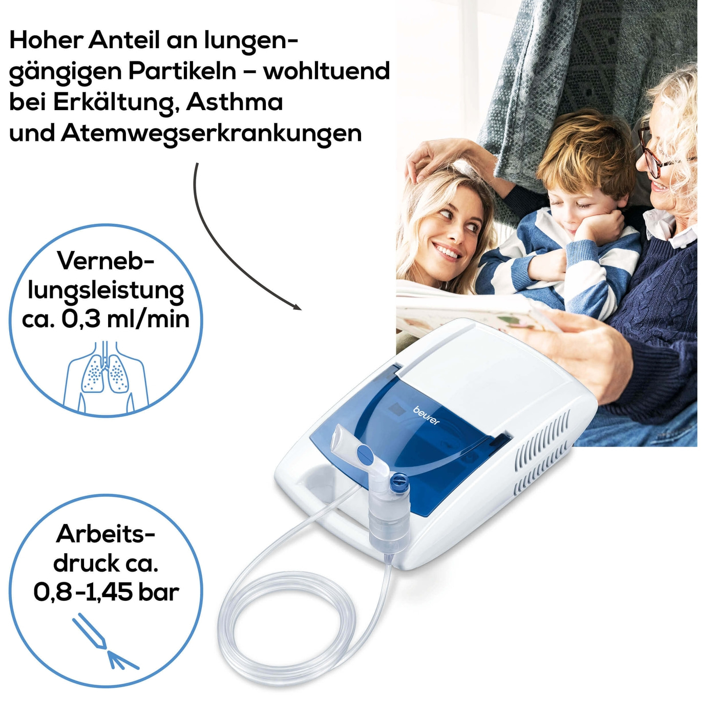 Beurer Inhalator IH 21-Inhaliergerät mit Kompressor-Drucklufttechnologie & kurzer Inhalationszeit