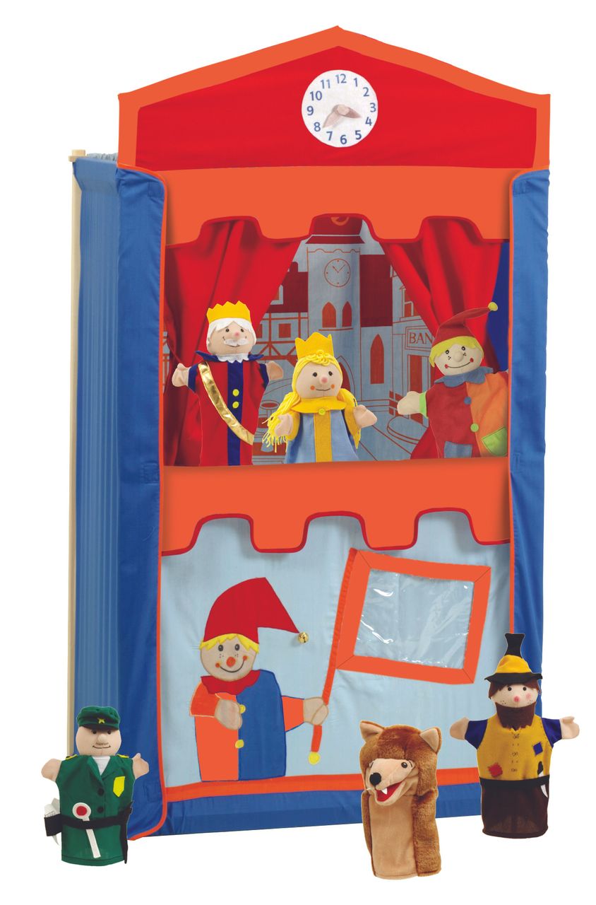 Roba Kasperletheater, Puppentheater inkl. 6 Handpuppen, Kaspertheater aus Massivholz, freistehend