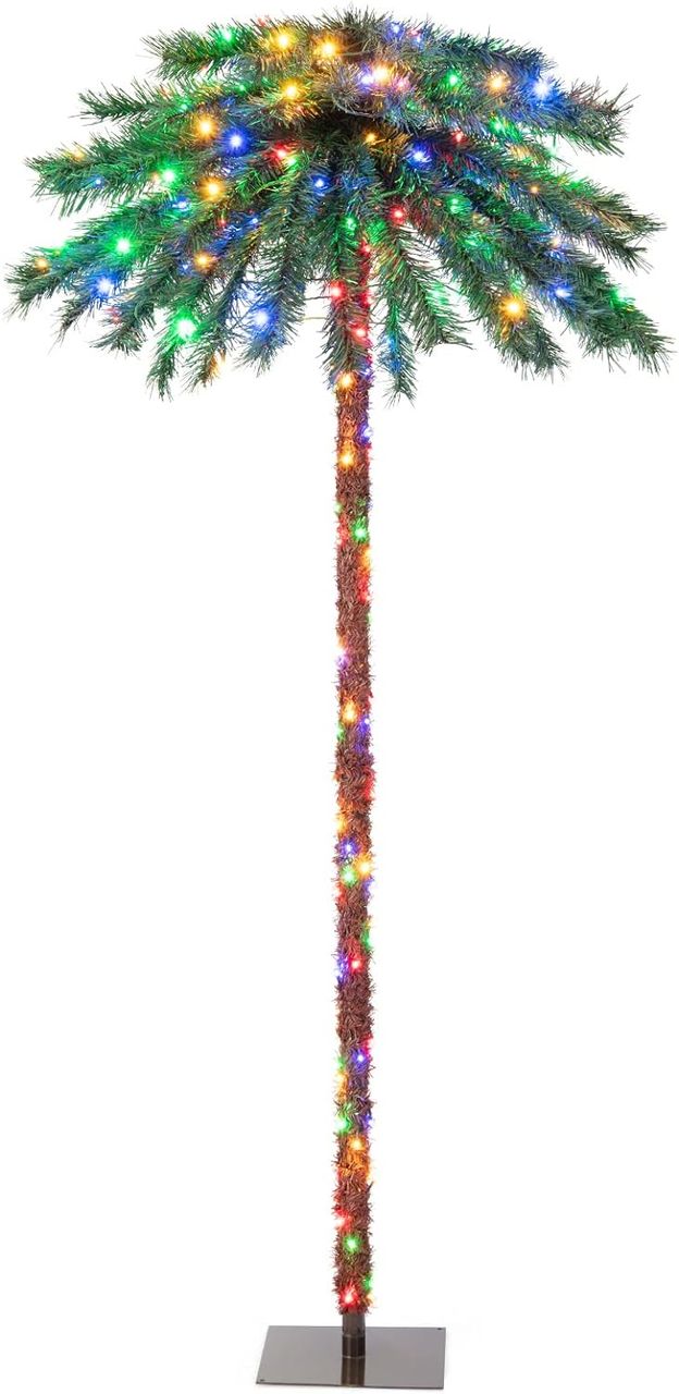 Costway 180 cm Künstliche Palme beleuchtet, Kunstbaum mit 210 vierfarbigen LED-Leuchten