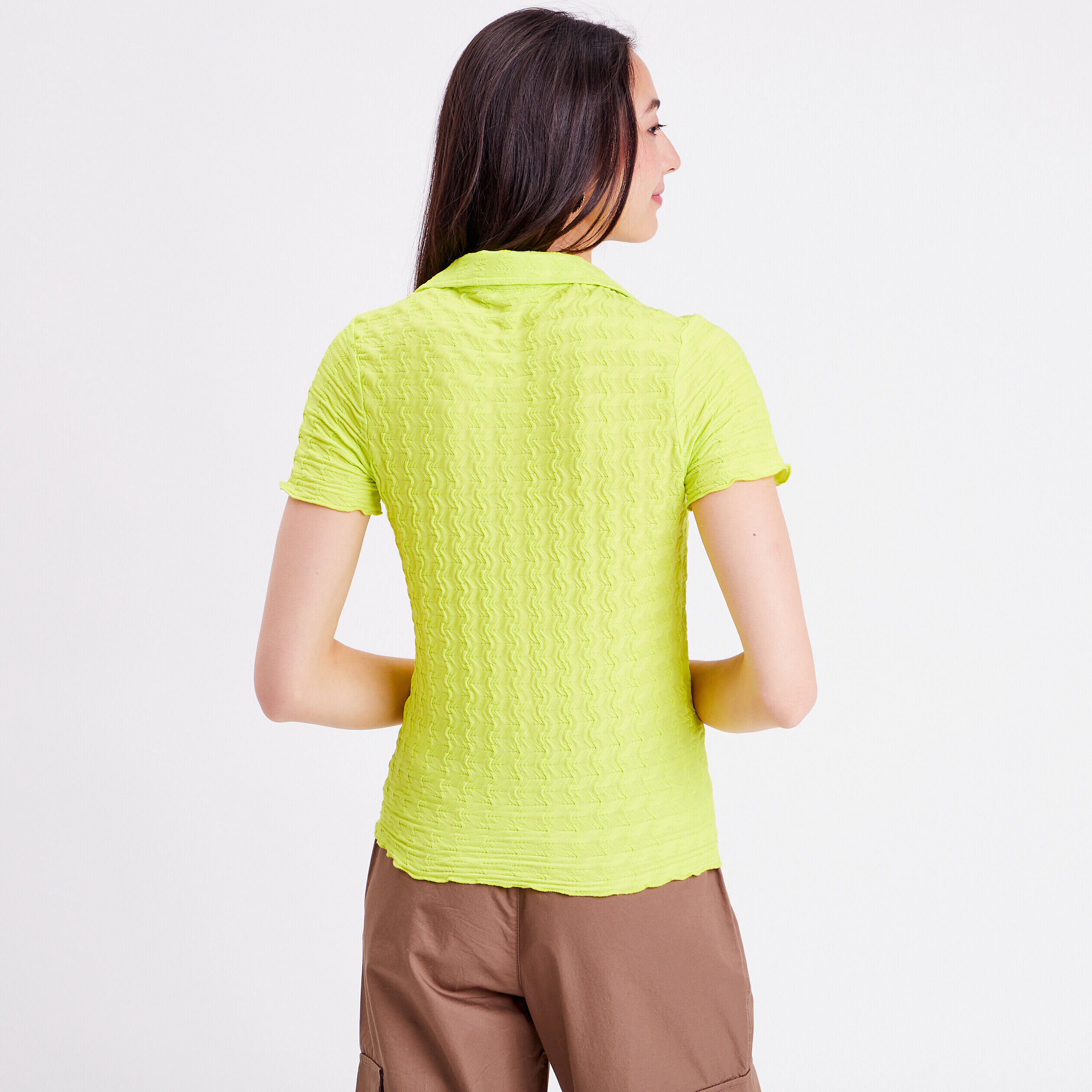 Blouse manches courtes gaufré jaune citron femme | Cache Cache