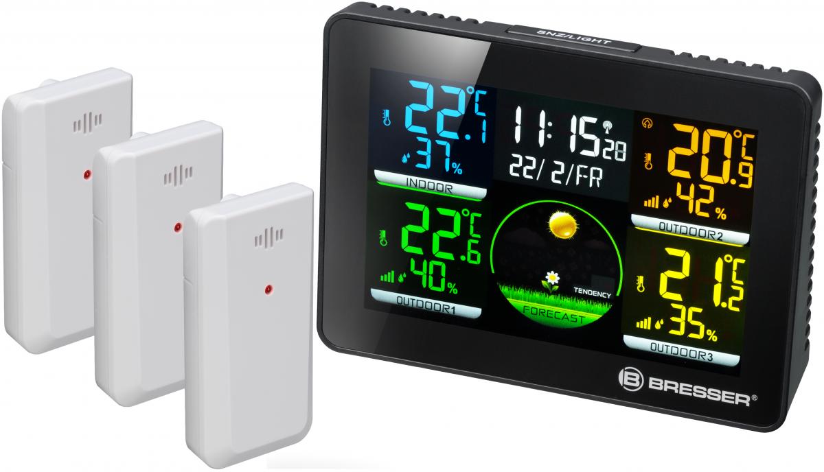 Bresser Thermo Hygro Quadro NLX - Thermo-/Hygrometer mit 3 Außensensoren