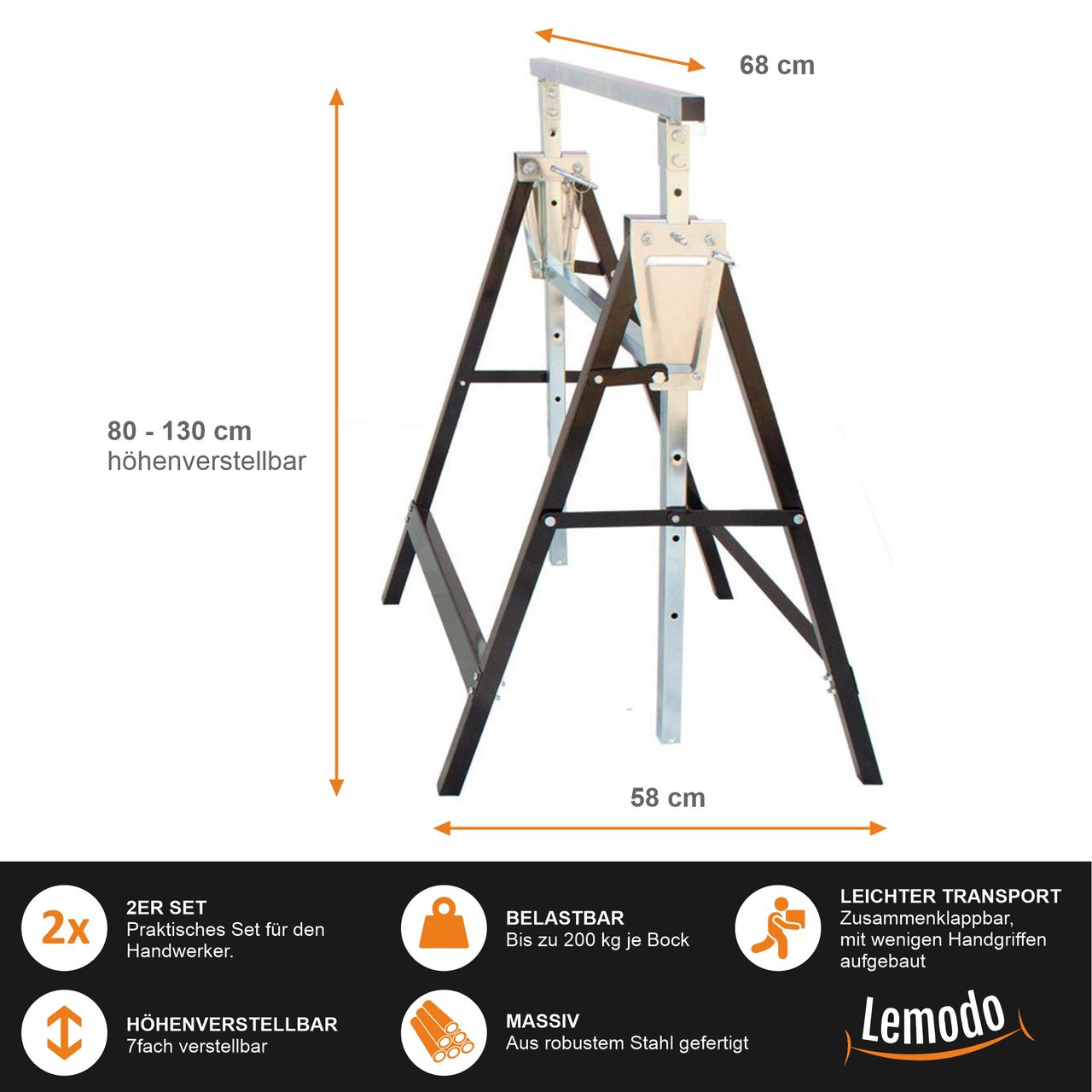 Lemodo Unterstellbock 2er Set, 7-fach höhenverstellbar