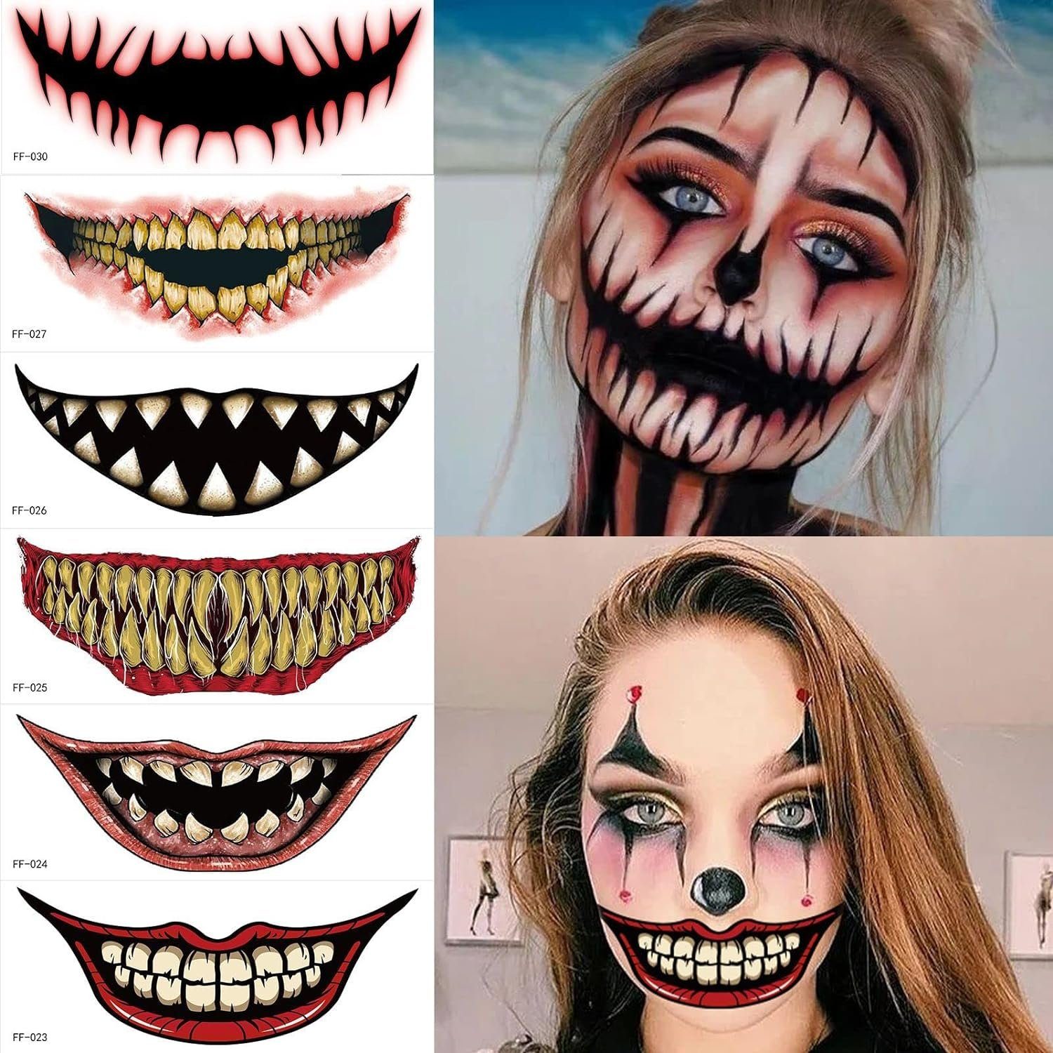 TOPMELON Schmuck-Tattoo, Halloween Aufkleber Horror-Fake-Mund-Tattoo Make-up