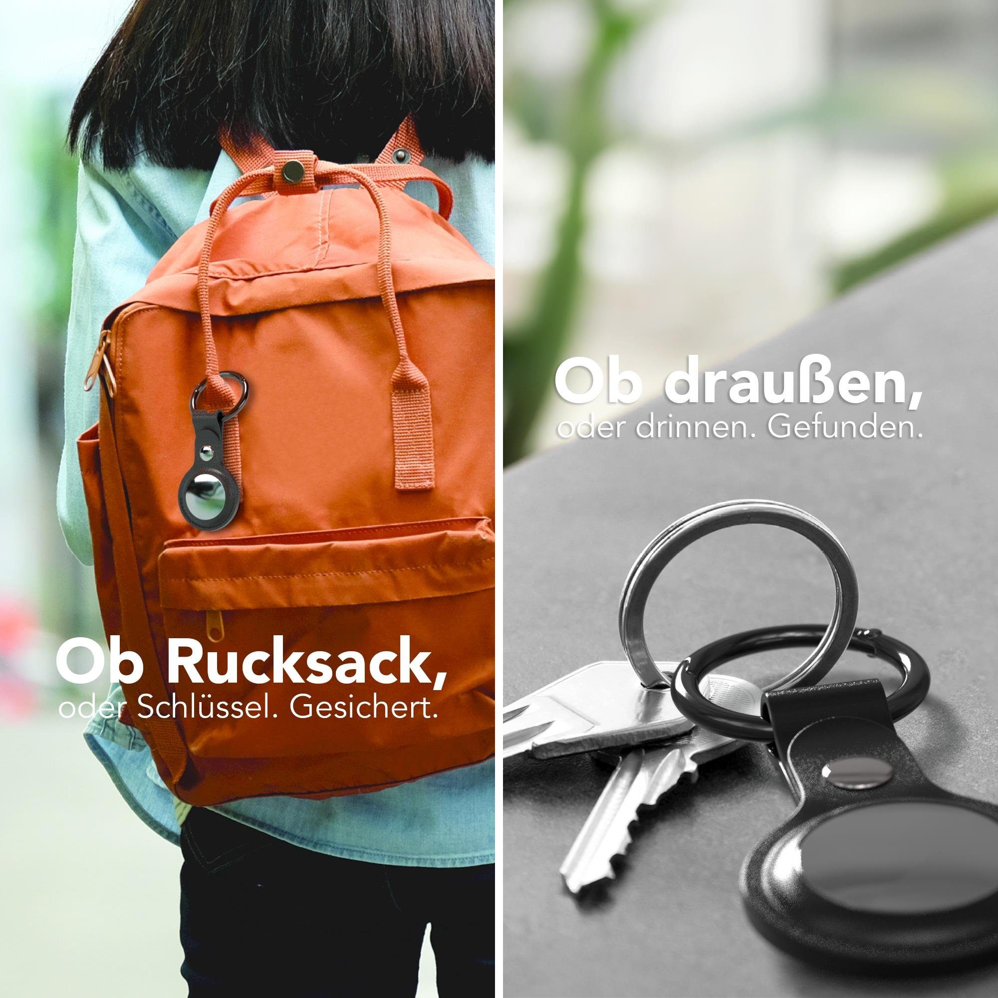 EAZY CASE Schlüsselanhänger Anhänger kompatibel mit Apple AirTag, Schutzhülle Kunstleder Airtags Hülle Schlüsselbund GPS Tracker Schwarz