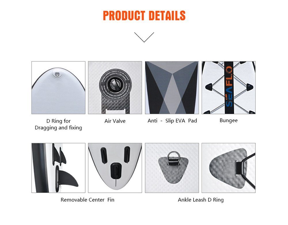 SEAFLO Inflatable SUP-Board Seaflo SUP Board Stand Up Paddle Surf-Board aufblasbar inkl.Paddel ISUP 305cm 10