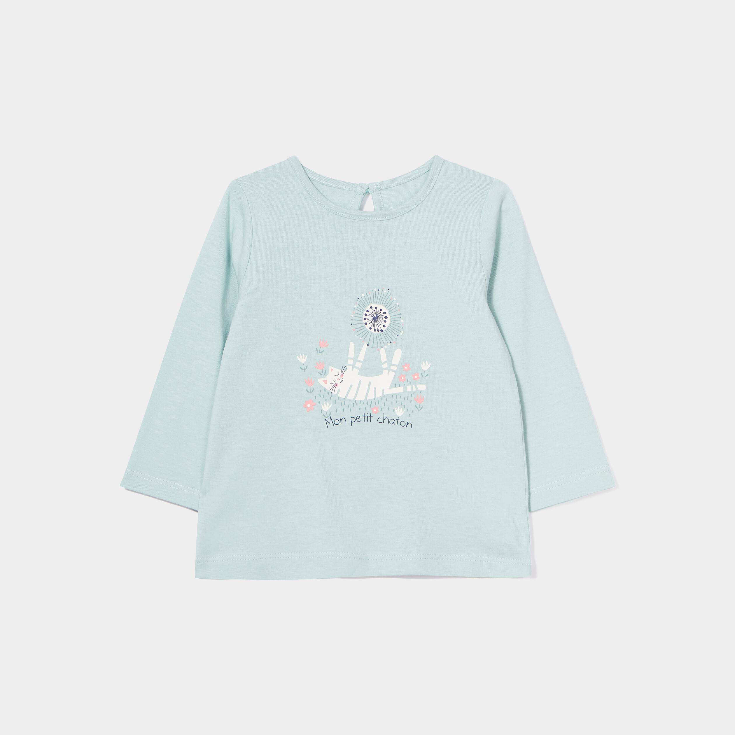 T-shirt manches longues coton bleu gris bébé fille | La Halle