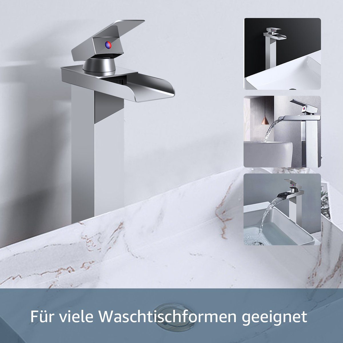 MULISOFT Waschtischarmatur Wasserfall Waschbecken 304 Edelstahl wassersparend für Badezimmer Hochwertige Wasserhahn Bad Einhebelmischer