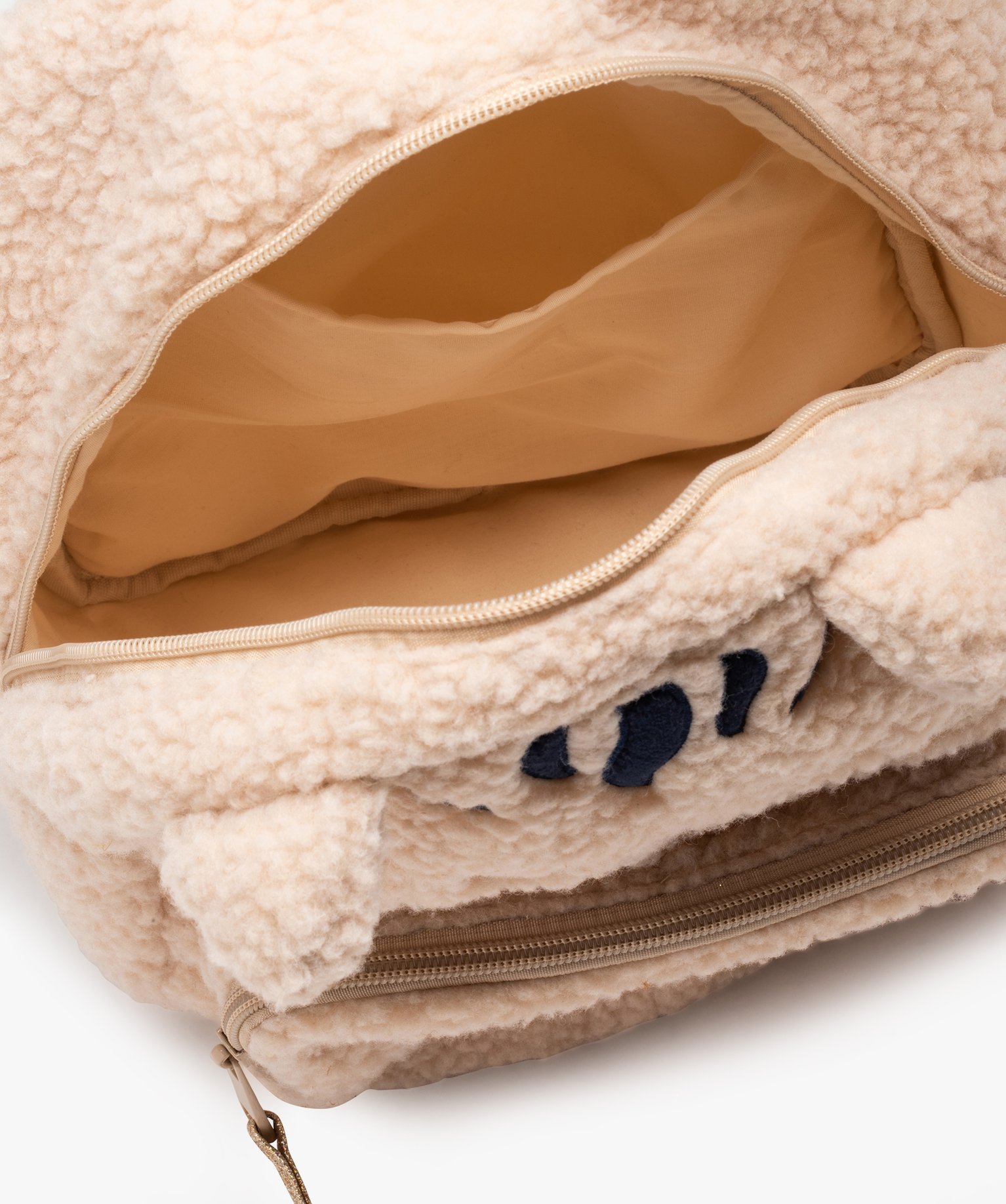Sac à dos en maille sherpa avec broderie chat fille beige | GEMO