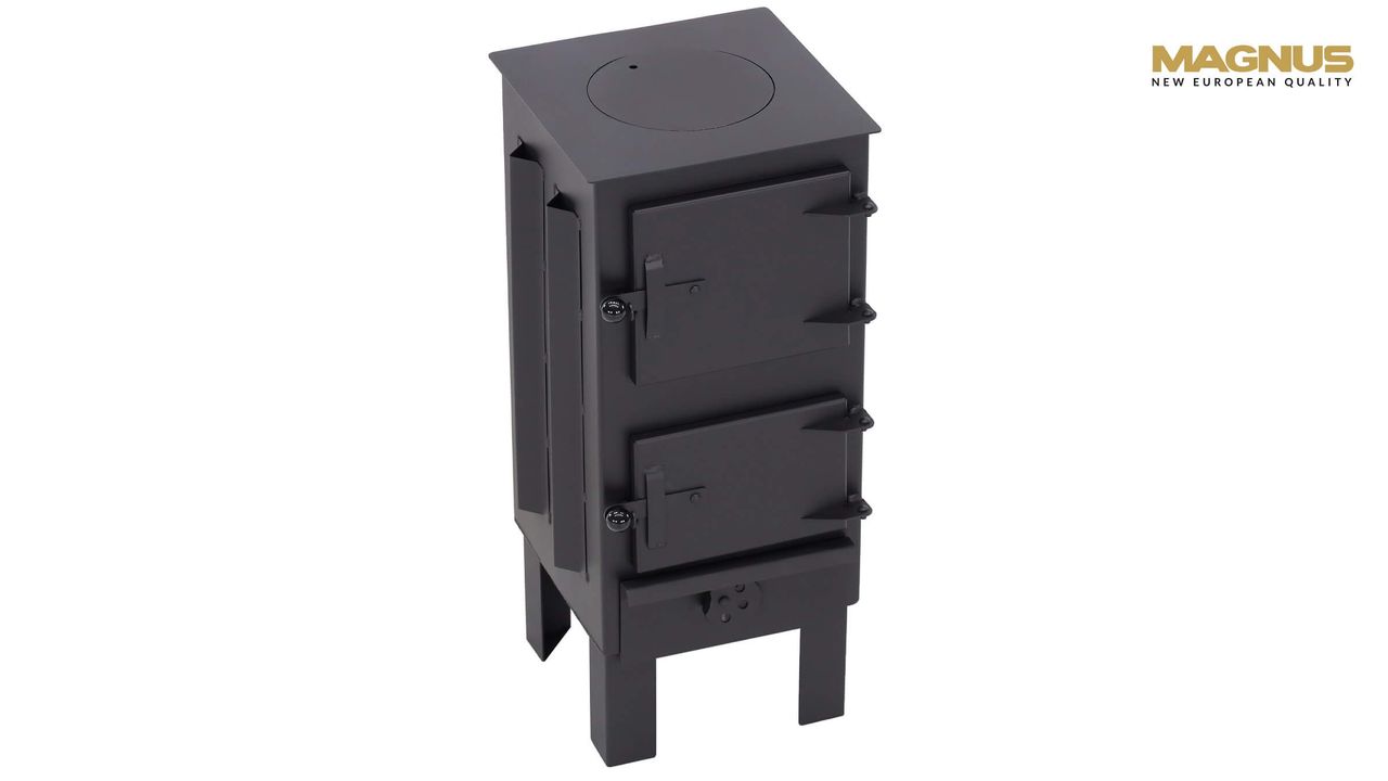 Nortpol Markone Magnus Kaminofen mit Schamottstein GT7 schwarz Ofen für Terrasse, Garten, Balkon