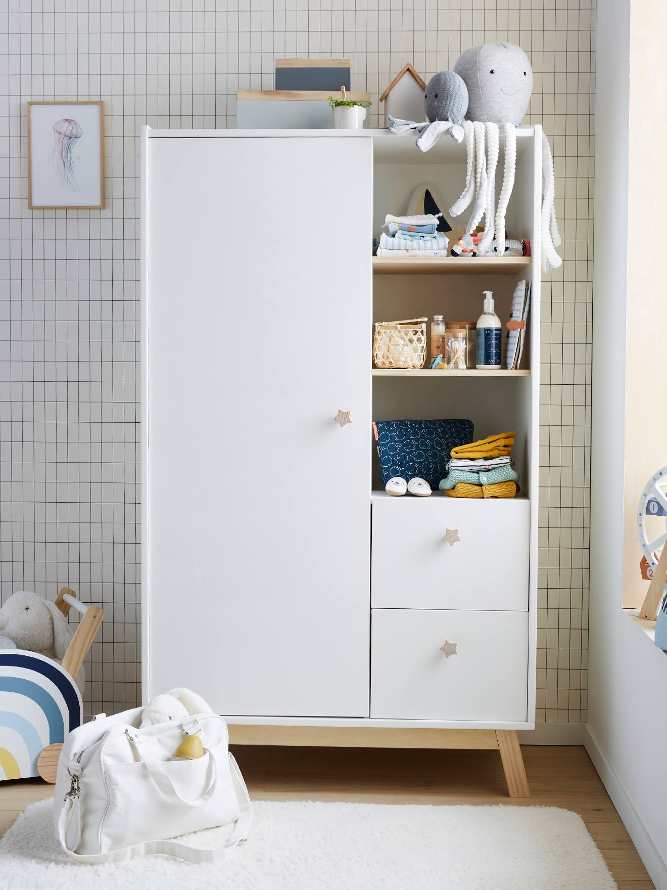 Vertbaudet Kinderzimmer Schrank GROßER BÄR - weiß/natur
