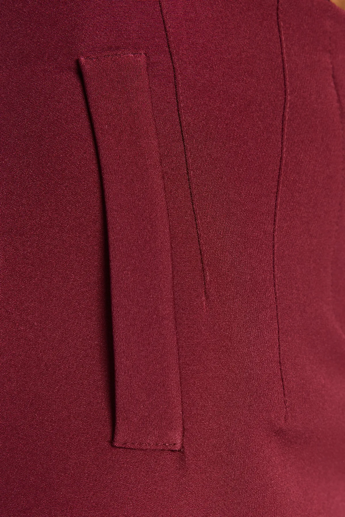 Trendyol Collection  Dunkelburgunderrote, zigarettengemusterte, gewebte Hose mit hoher Taille und knöchellangem Abnäher TWOSS20PL0515