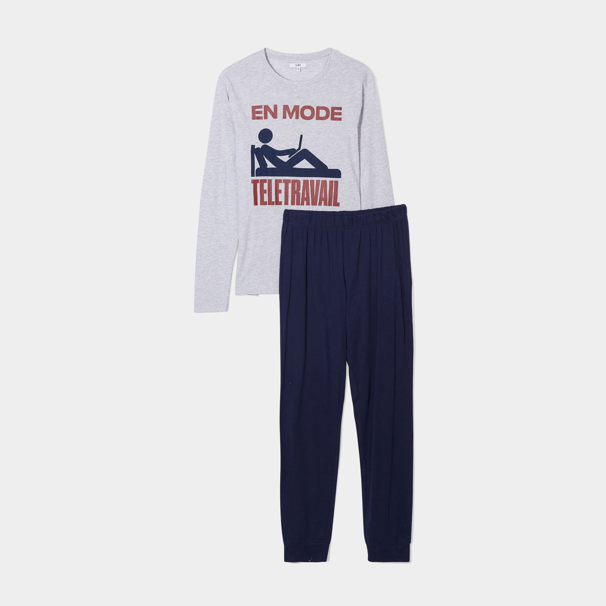 Ensemble pyjama pantalon 2 pièces bleu marine homme | La Halle