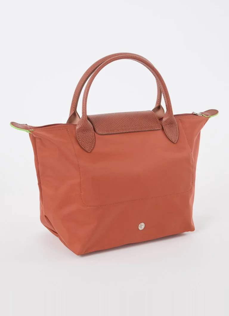 Geantă verde Longchamp Le Pliage, mărimea S, cu detalii din piele.