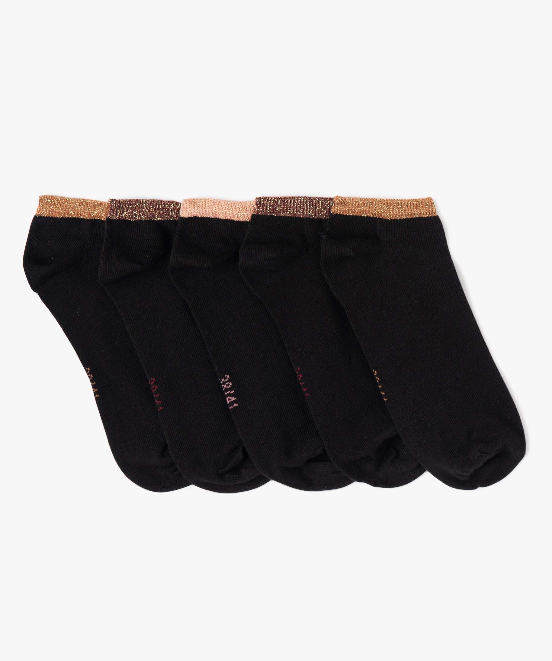 Chaussettes femme tige ultra courte avec paillettes (lot de 5) noir | GEMO