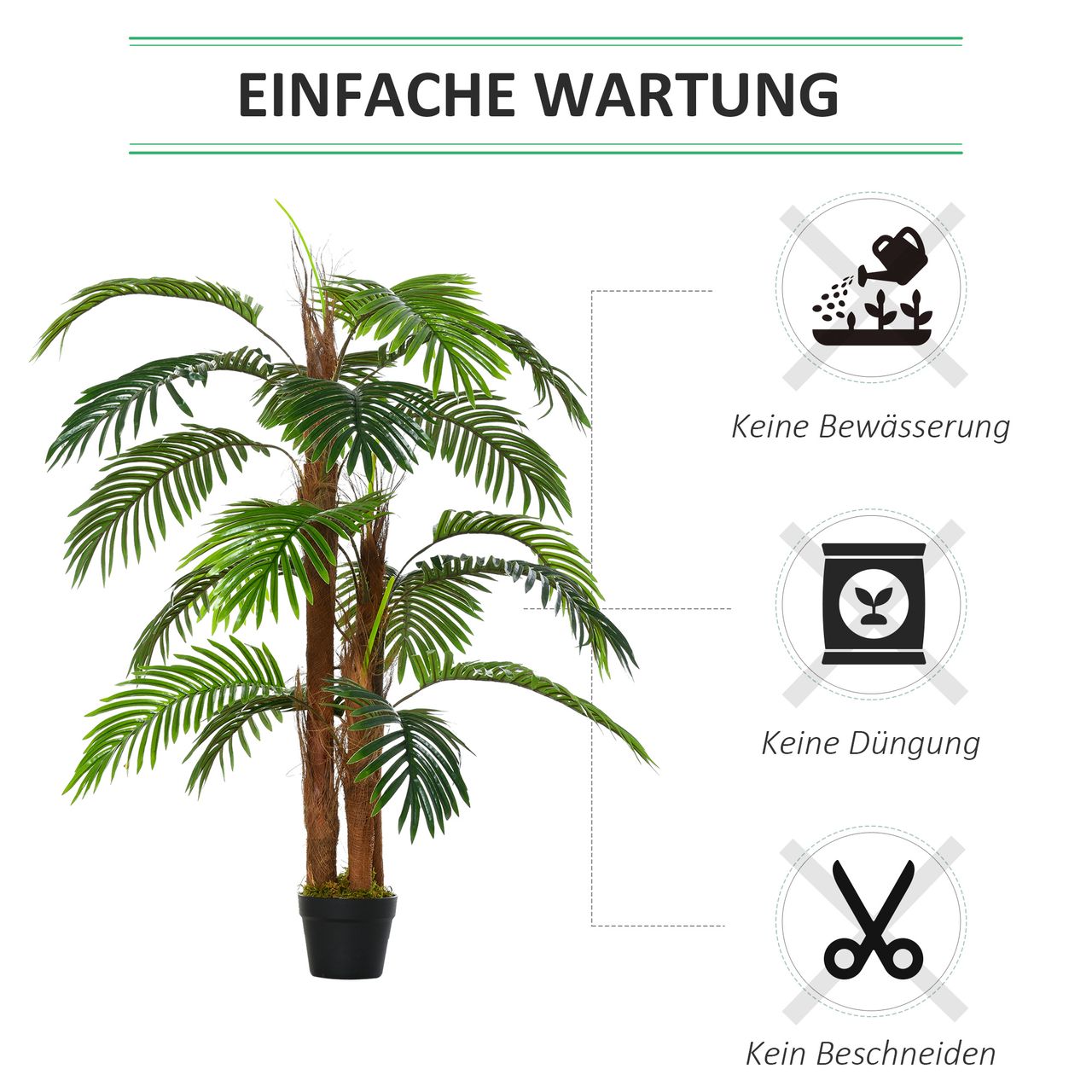 HOMCOM künstliche Pflanzen 120 cm künstlicher Palmen Palme Kunstpflanze Zimmerpflanze Dekopflanze Büropflanze Kunststofftopf für drinnen und draußen