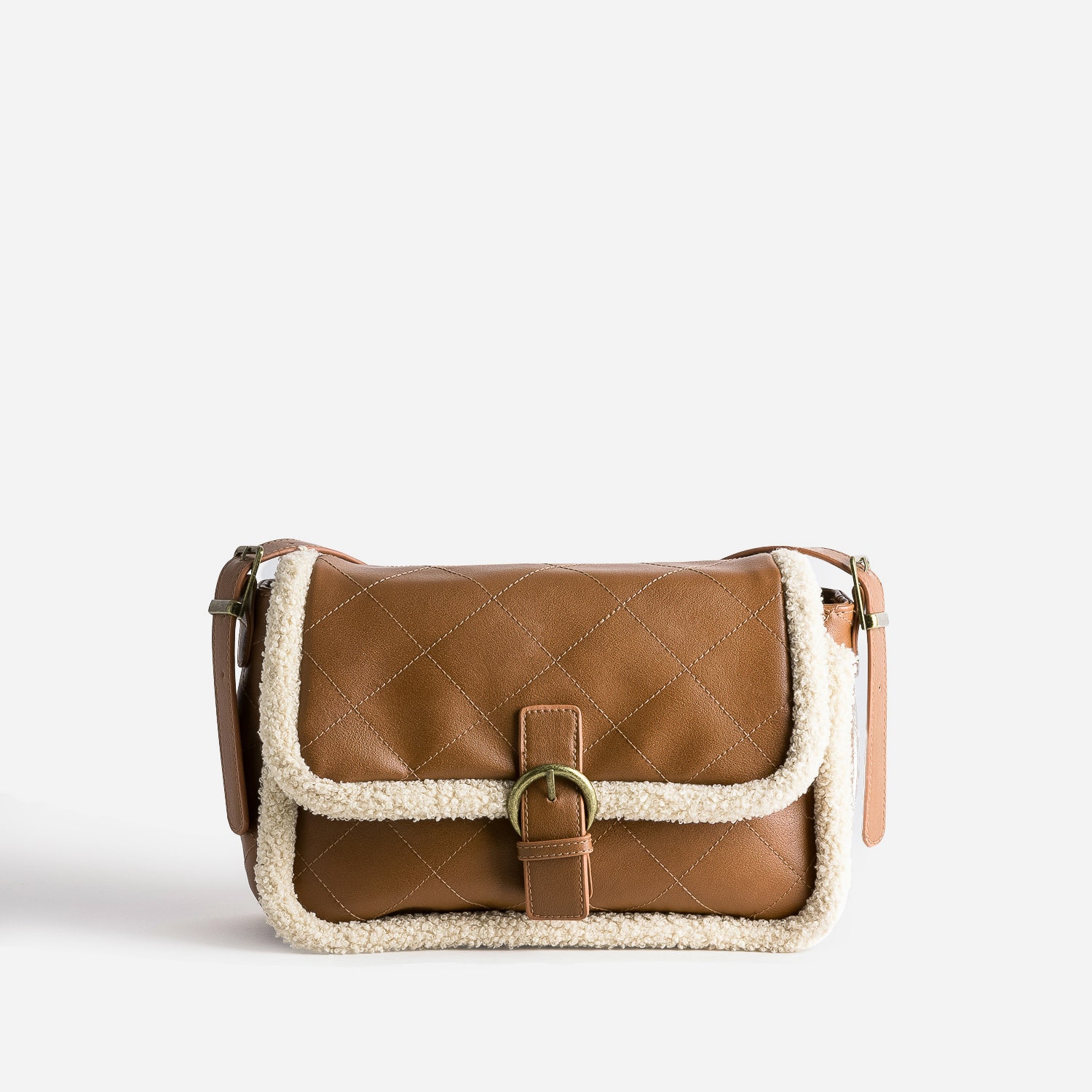 Sac besace camel bords fourrés