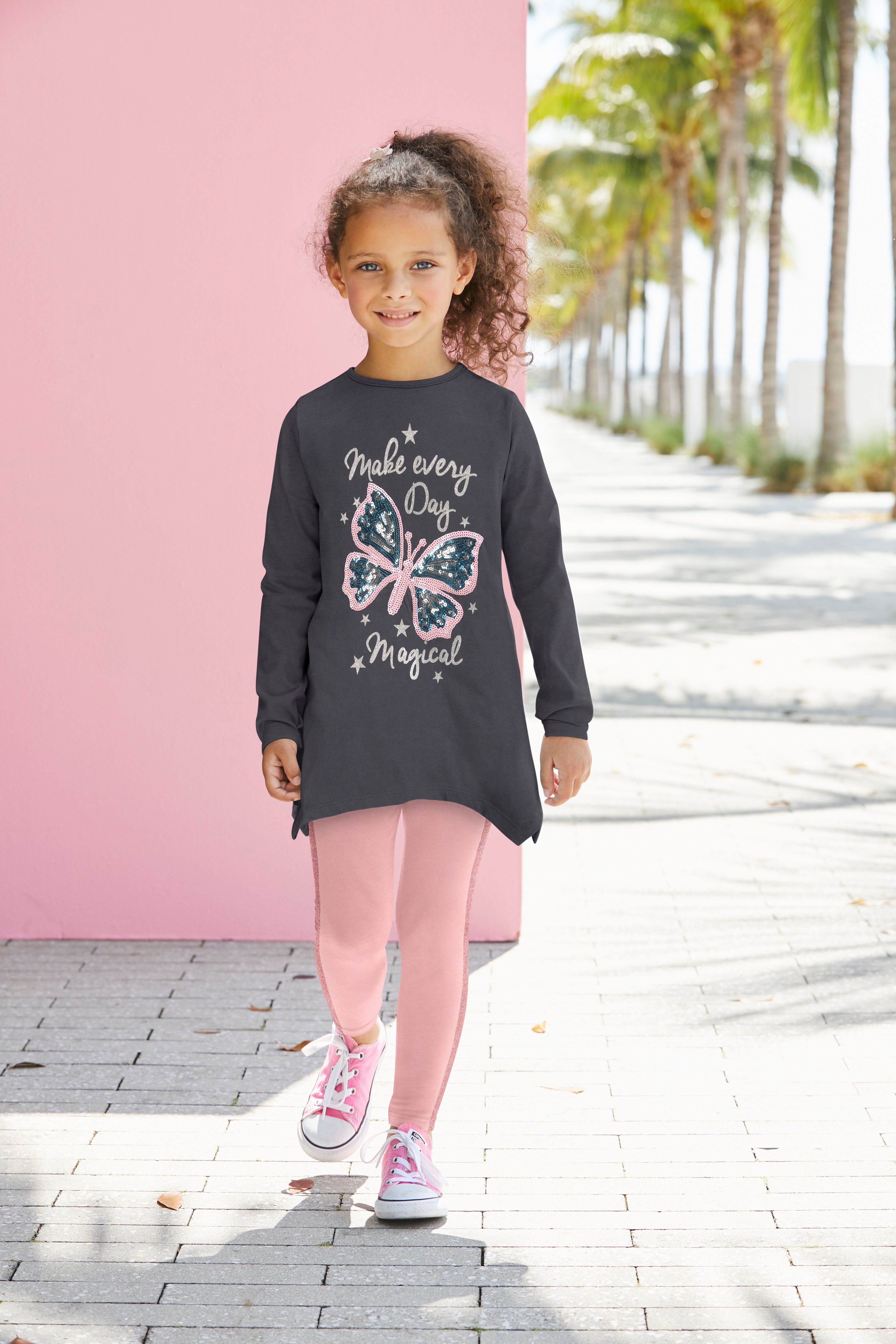 KIDSWORLD Langarmshirt & Leggings (Set) mit Glitzerdetails