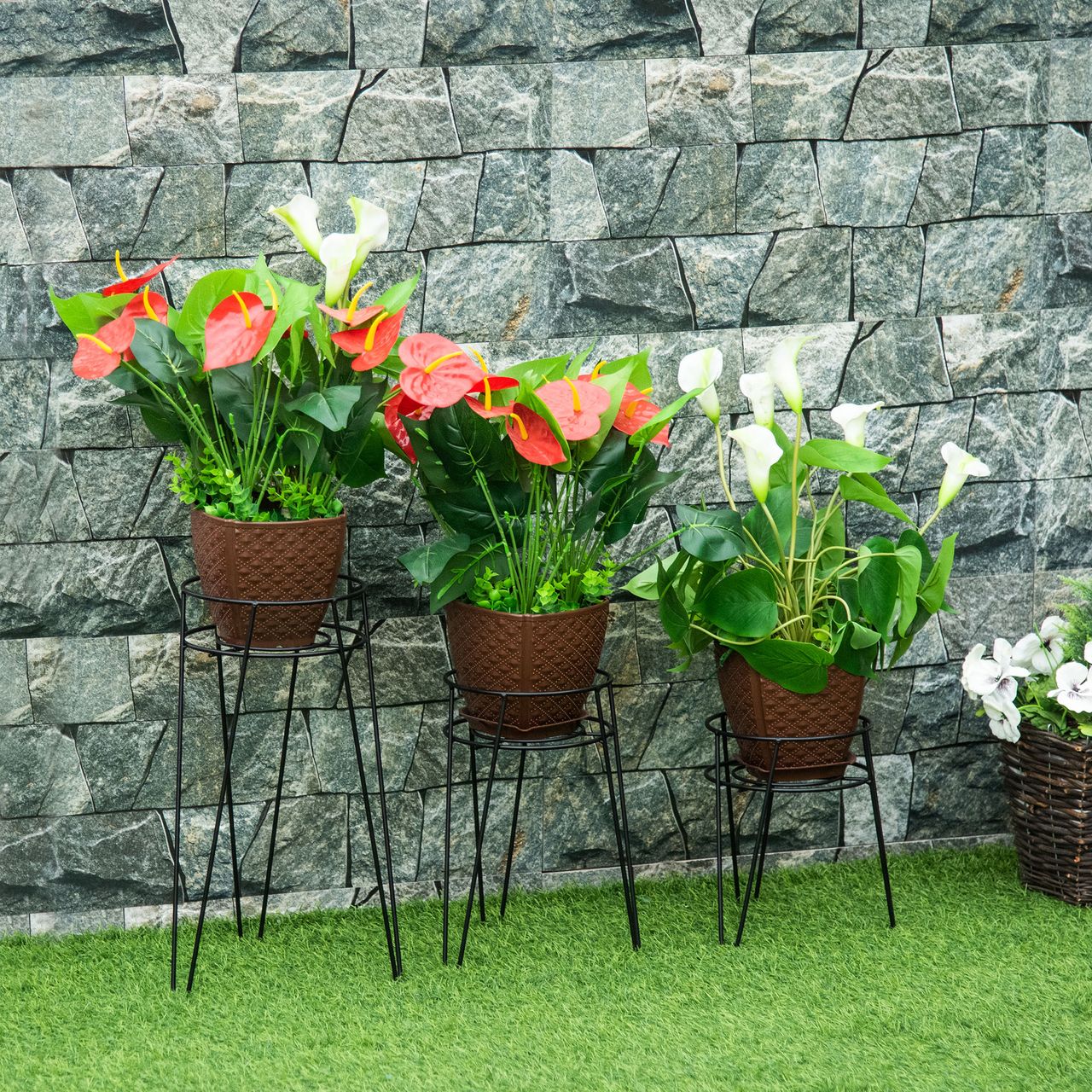 Outsunny Blumenständer 3er Set Pflanzenständer für Blumentopf bis Ø16 cm