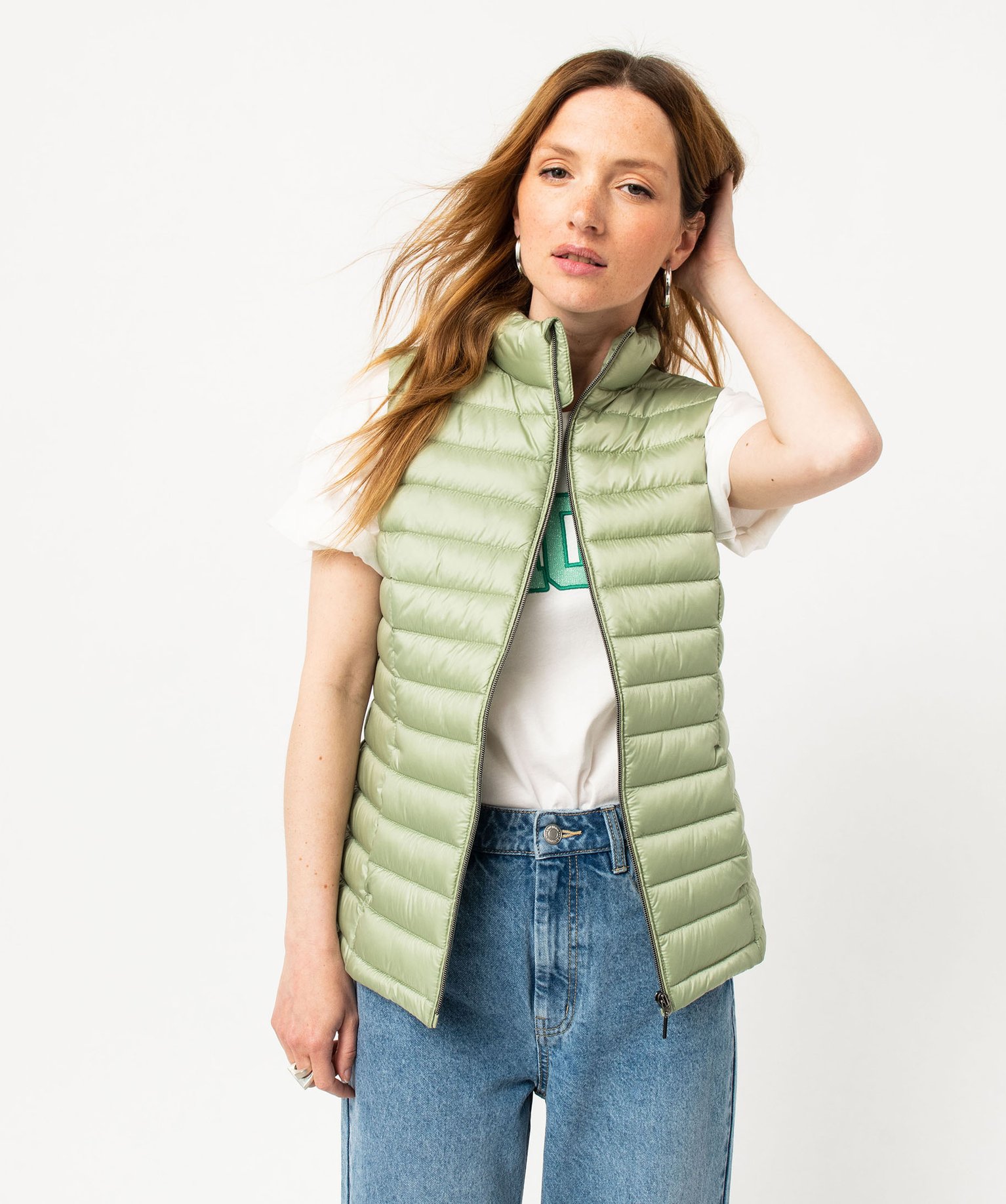 Doudoune sans manches avec col montant femme vert clair | GEMO
