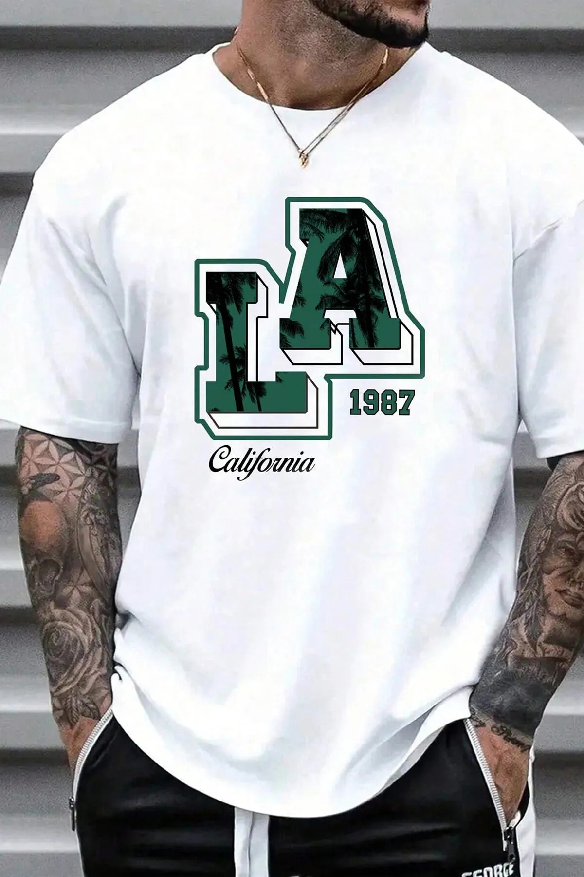 uyguntarz  Bedrucktes Oversize-T-Shirt „La California 1987“ für Herren