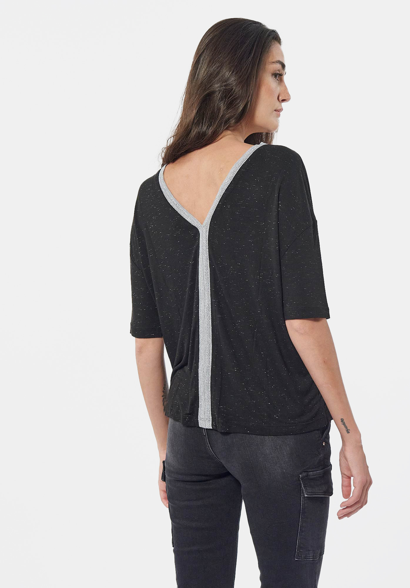 FANNY  T-shirt noir pailleté Femme