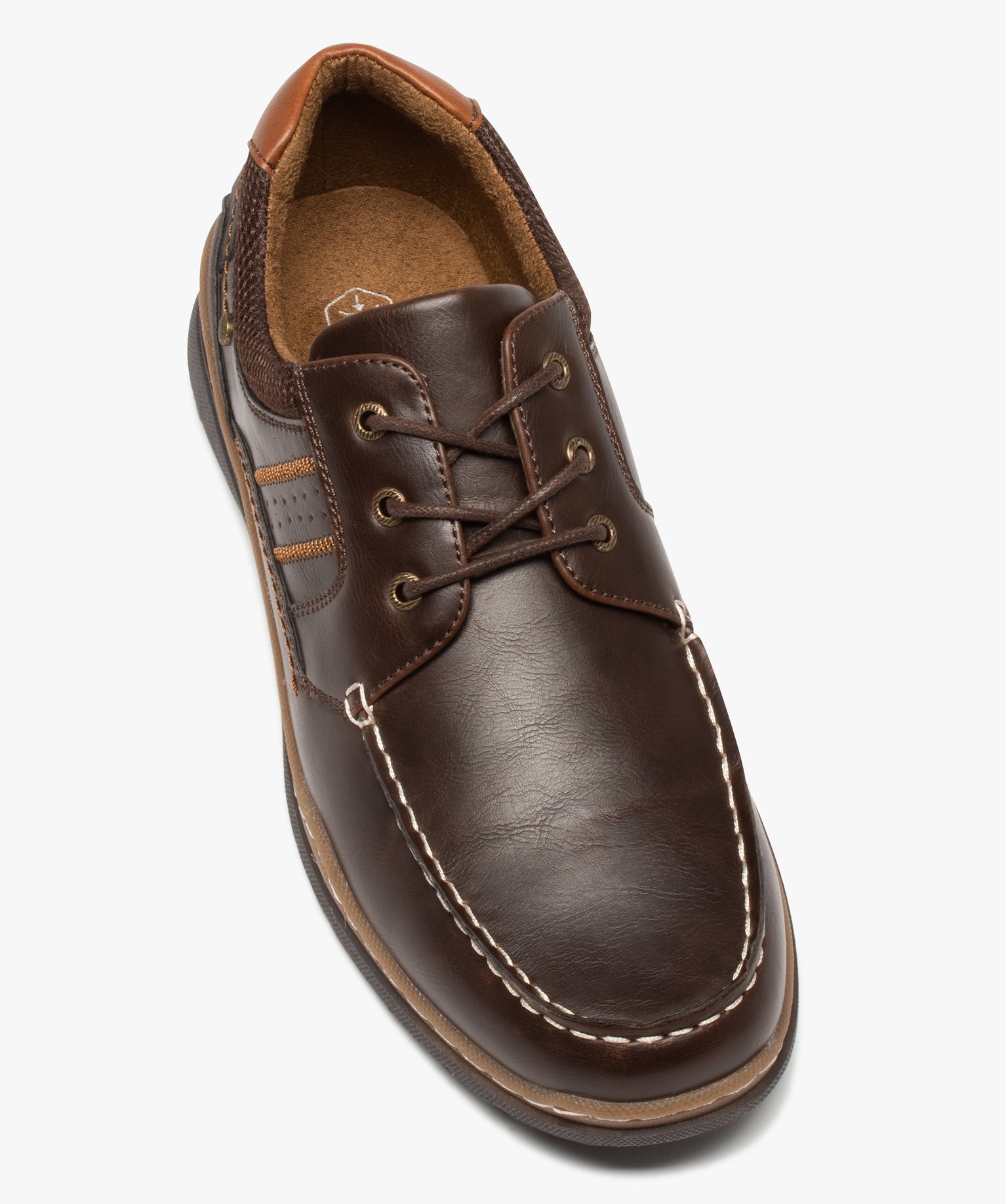 Chaussures bateau confort dessus uni fermeture lacets marron | GEMO