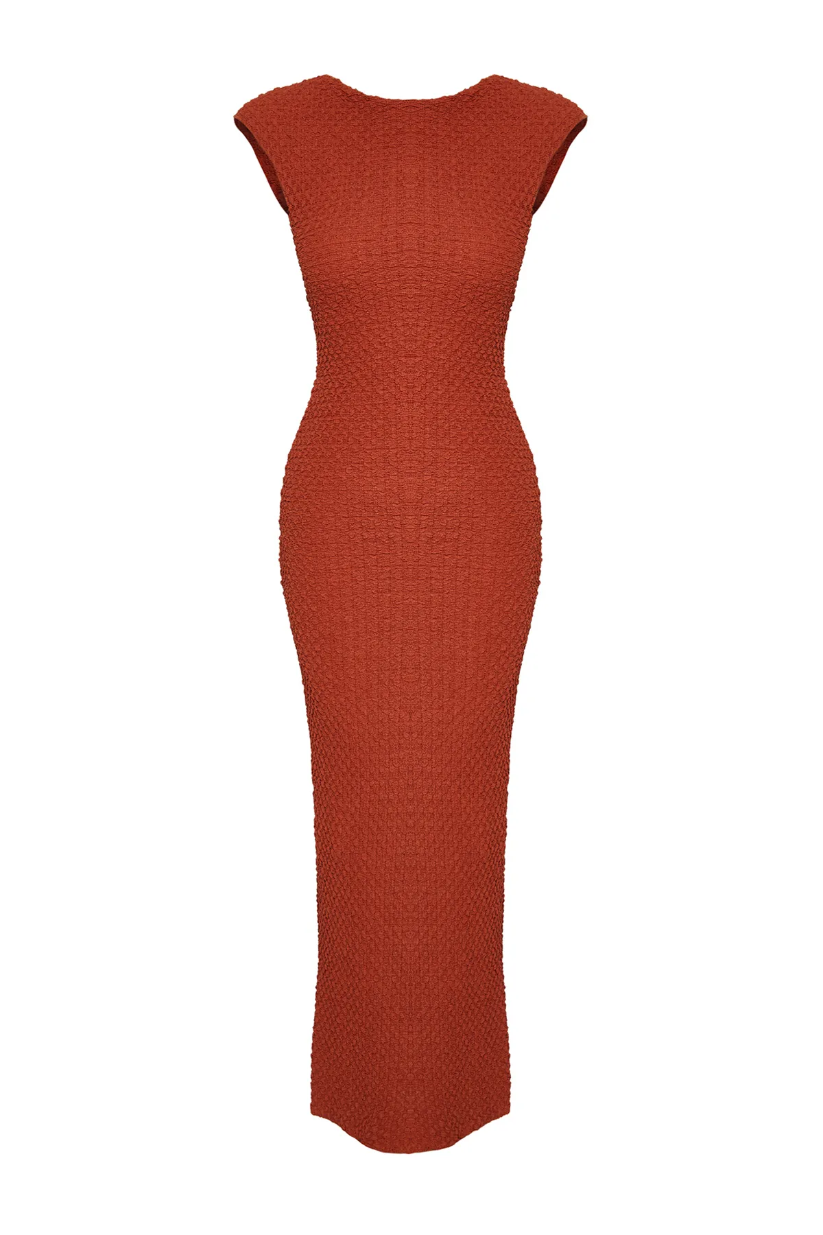 Trendyol Collection  Figurbetontes, figurbetontes Midi-Bleistiftkleid aus dehnbarem Strick mit Mondärmeln aus Stoff mit Fliesenstruktur TWOSS24EL00103