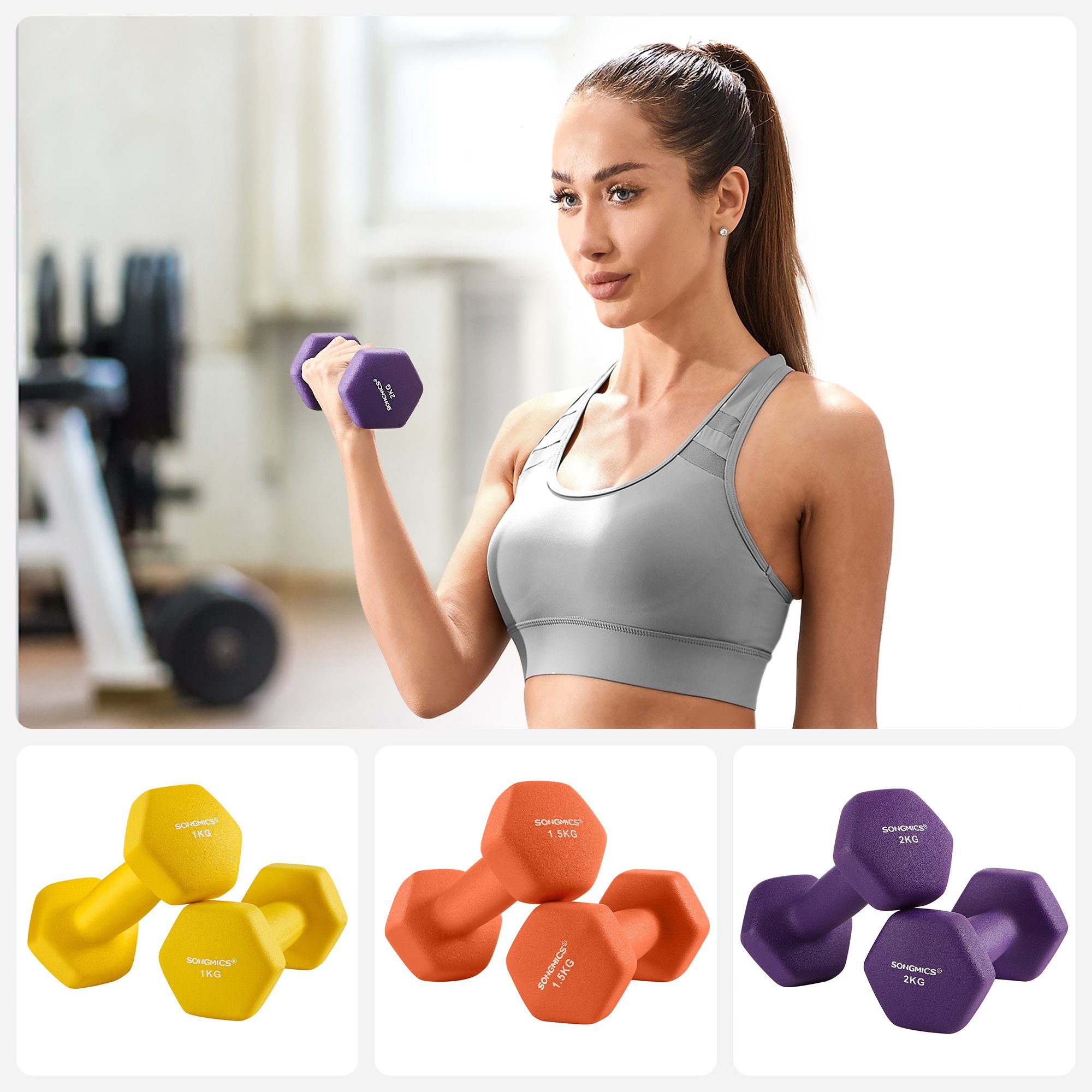 SONGMICS Hantel-Set Kurzhanteln, Hantel Set 9/12kg, Hexagon, Neopren Hanteln