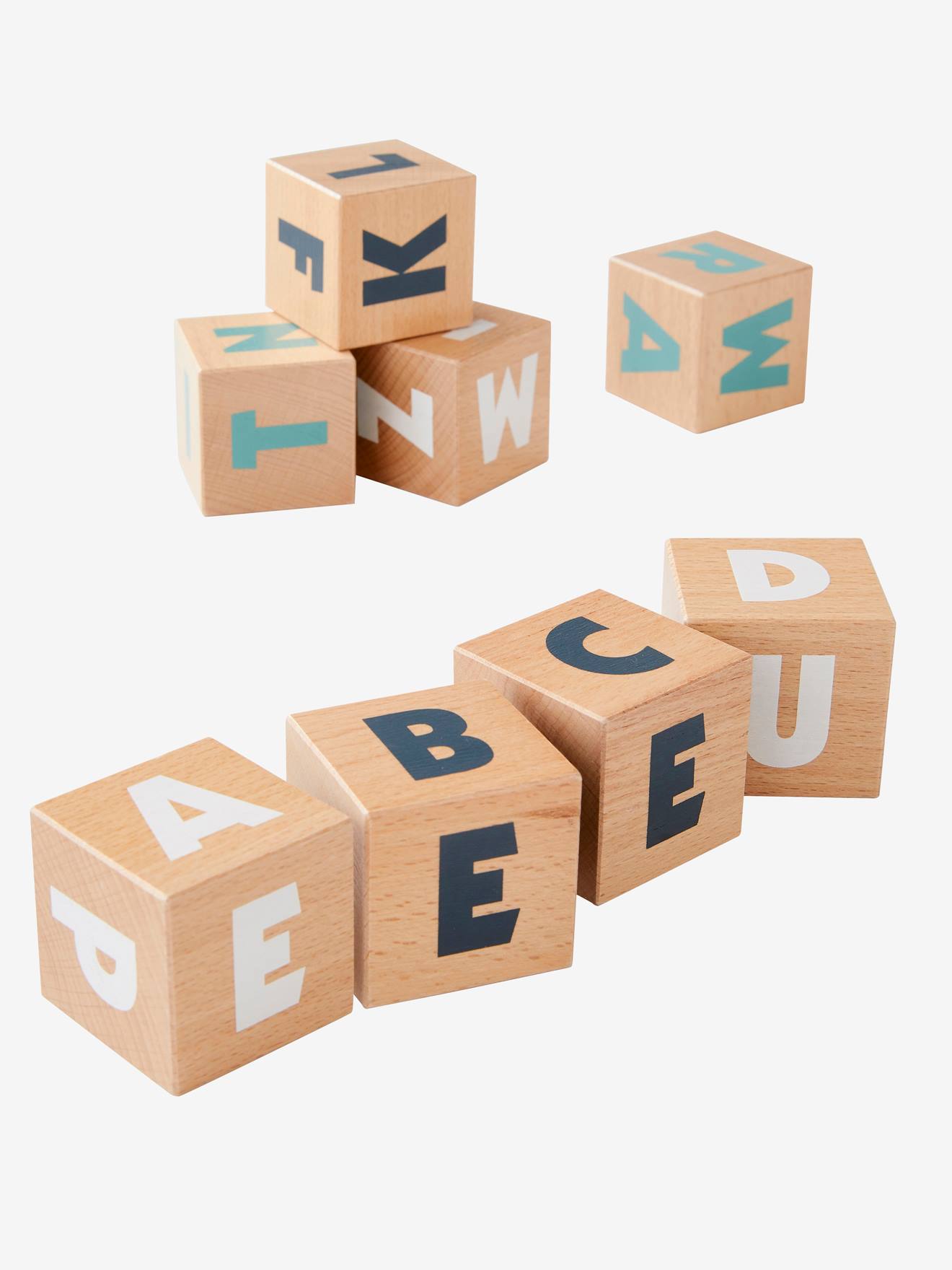 Vertbaudet 10 große Buchstaben-Würfel aus Holz FSC - mehrfarbig