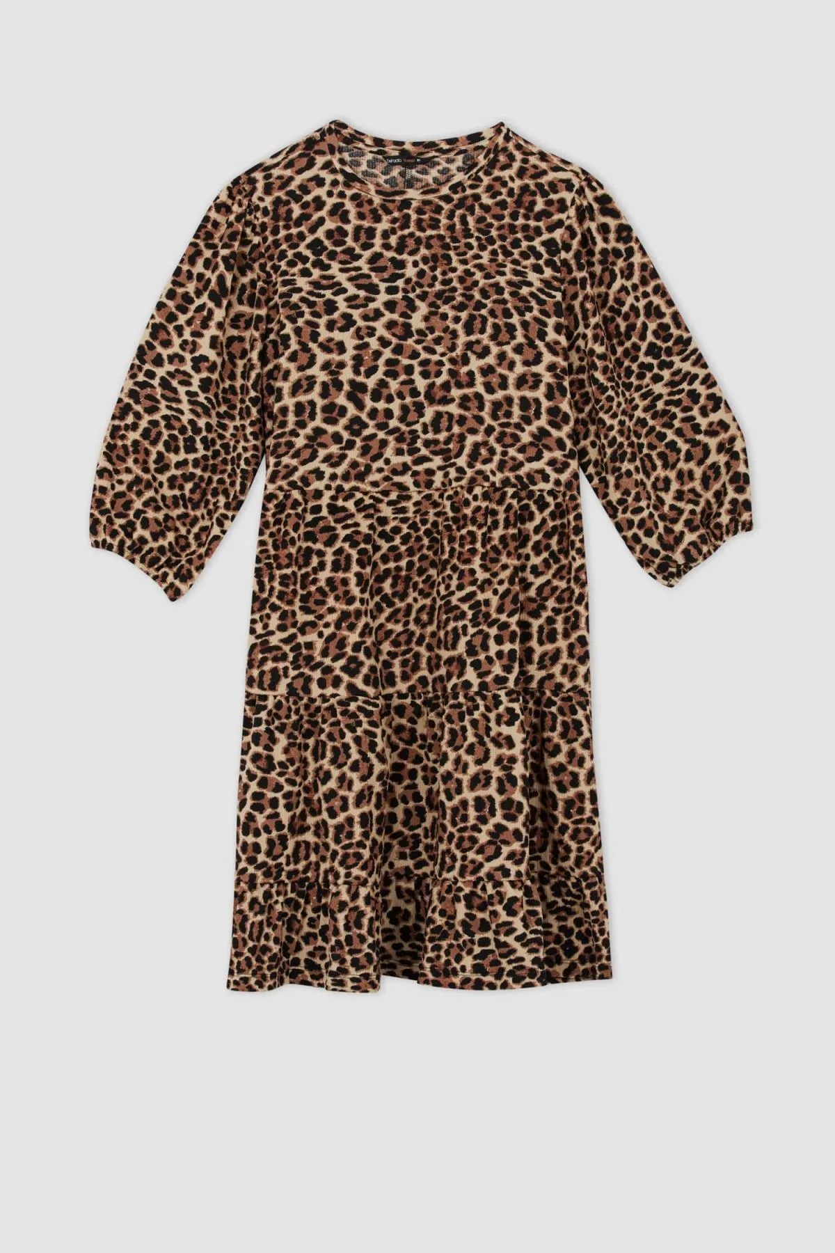 DeFacto  Strukturiertes Minikleid aus Seersucker mit Leopardenmuster und Rundhalsausschnitt und Ballonärmeln Y7044az22hs