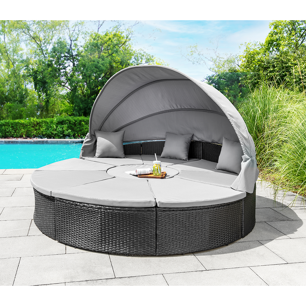 HC Garten & Freizeit Outdoor Sonneninsel 18 tlg., runde Liege mit Sonnenschutz, inkl. Auflagen, modern, Polyrattan