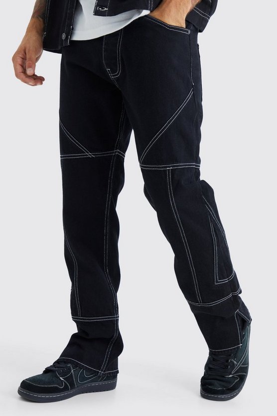 Gerade Jeans mit Kontrast-Naht und Reißverschluss-Saum