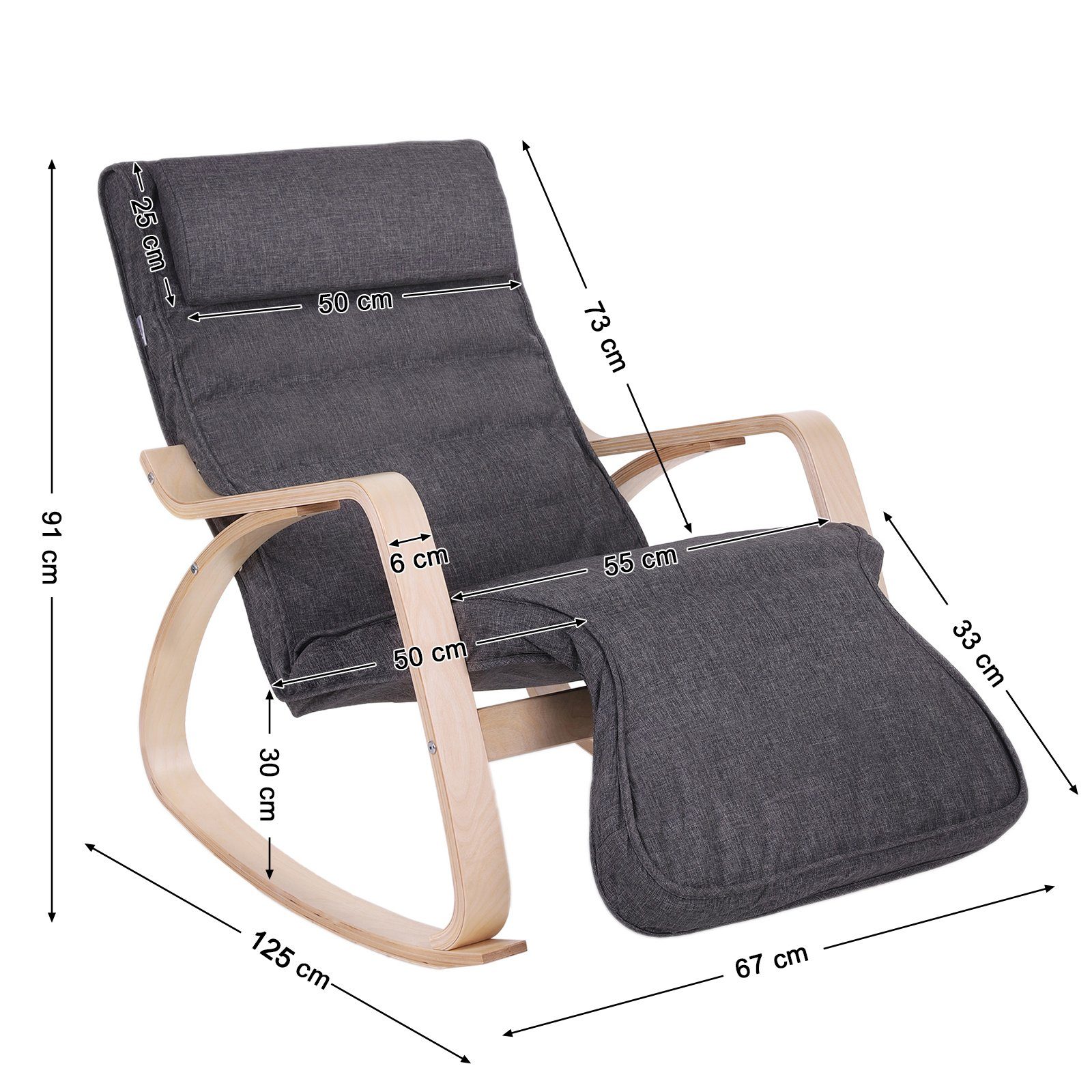 SONGMICS Relaxsessel Schaukelstuhl, 5-Fach Verstellbarer Schwingsessel