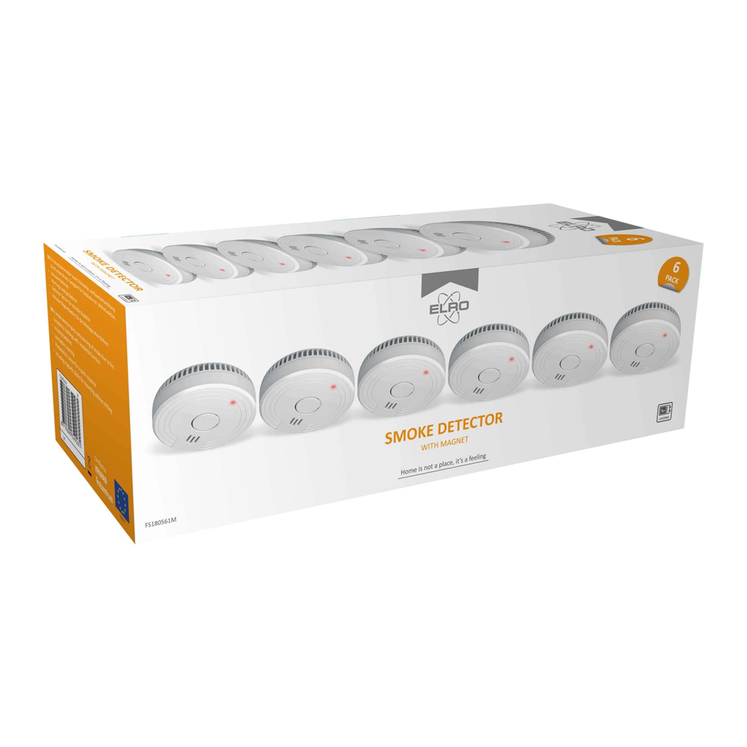Elro FS180561M Rauchmelder (6er Set Rauchmelder mit 5 Jahres Batterie und Magnetklebe-Kit)