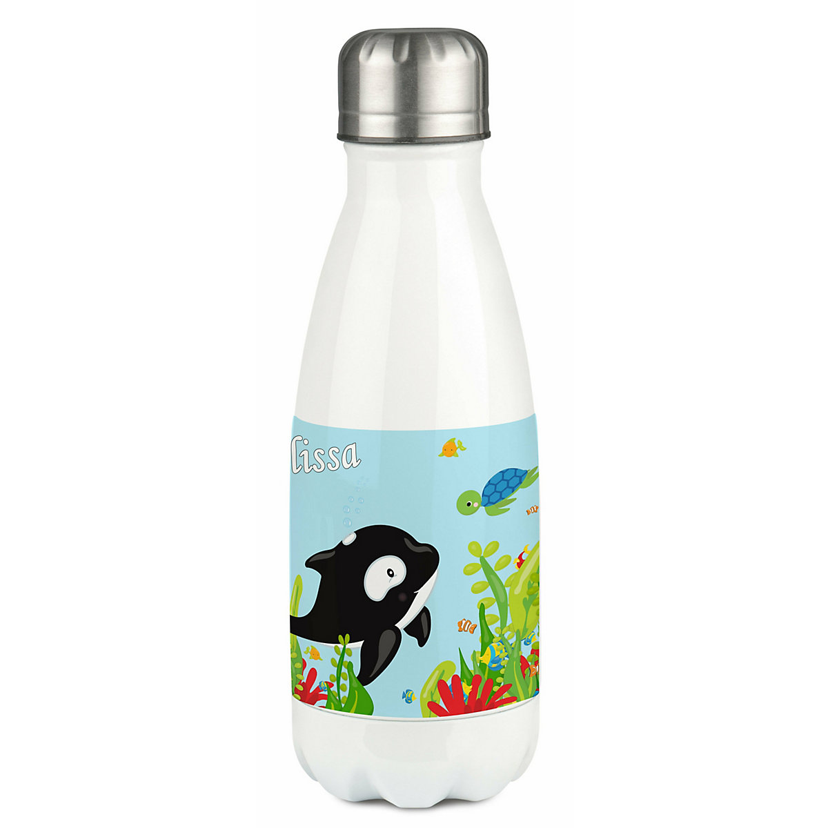 Edelstahl Kinder Thermoflasche / Trinkflasche bunt Unterwasserwelt Spülmaschinenfest, Auslaufsicher, Bruchfest, Doppelwandig, Für Heißgetränke geeignet, Mit Deckel, Isoliert