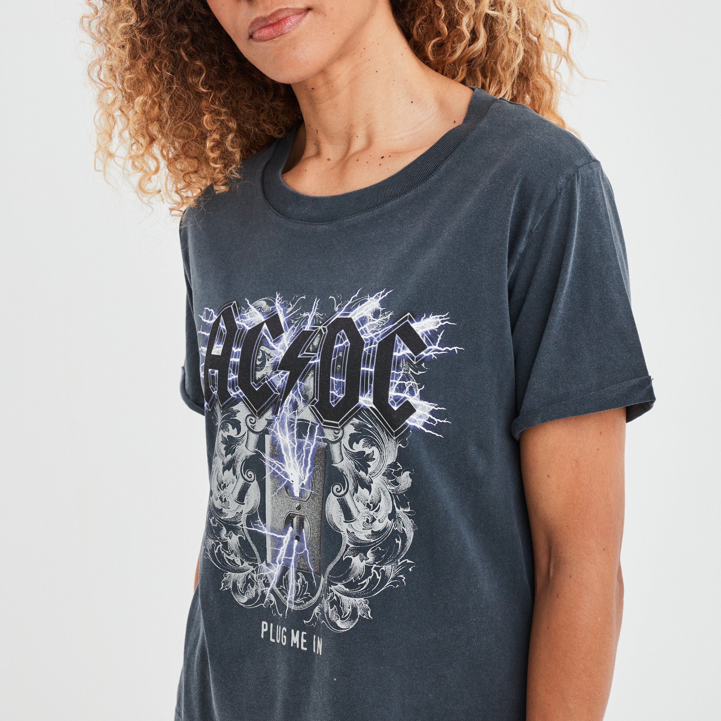 T-shirt manches courtes coton ACDC noir femme | La Halle
