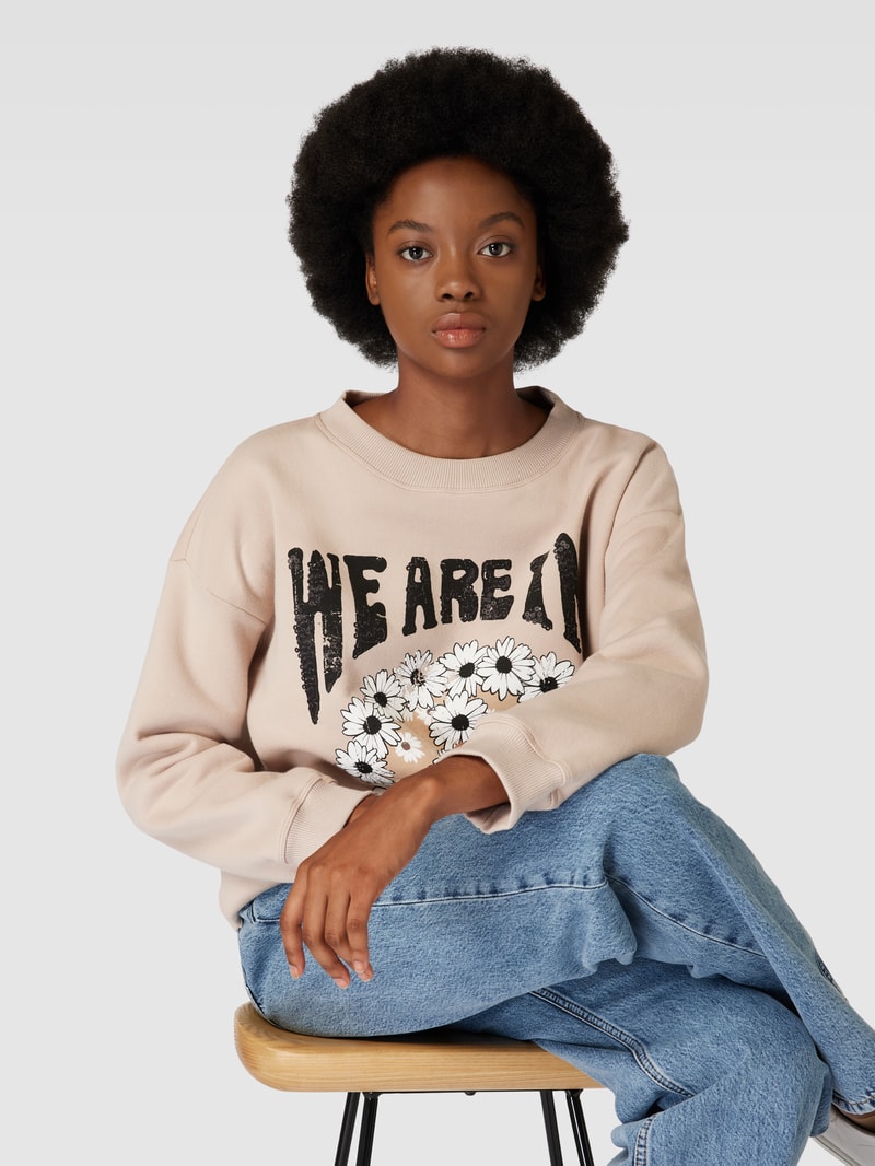 Sweatshirt mit Motiv-Print Modell 'Daisy' in beige