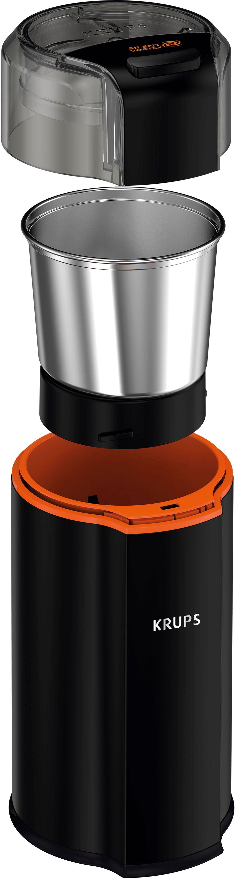 Krups Kaffeemühle GX3328 Silent Vortex, 175 W, Schlagmesser, 90 g Bohnenbehälter, leistungsstark, effizient, superleise, für 12 Tassen, 3-in-1-Mahlwerk