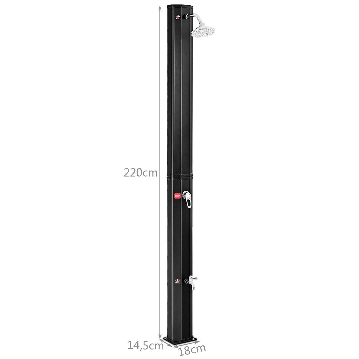 COSTWAY Solardusche, Außendusche 35L, mit Kalt-Warm-Ventil, 220 cm Höhe