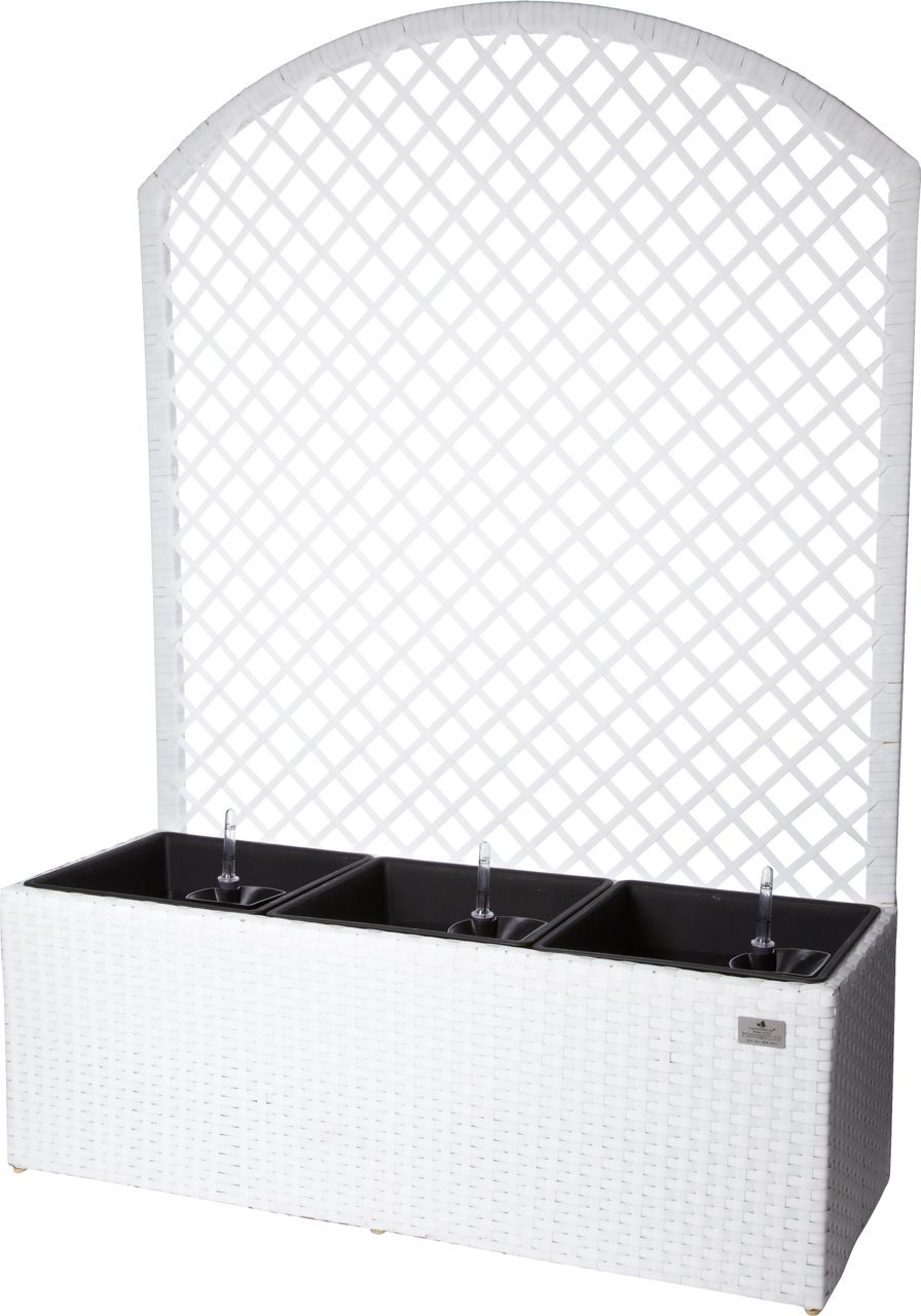 Weles Pflanzkübel Polyrattan 102 x 36 x 36 cm, für Innen und Außen, Bewässerungssystem,  weiß